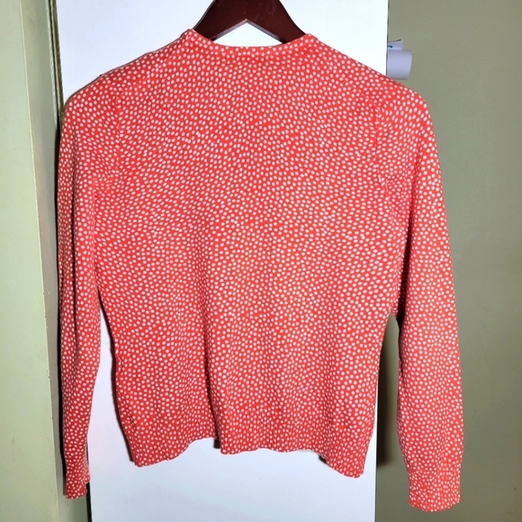 Lands' End Orange and White Polka Dot cardigan boxy square cut Sweater XS - Picture 5 of 5